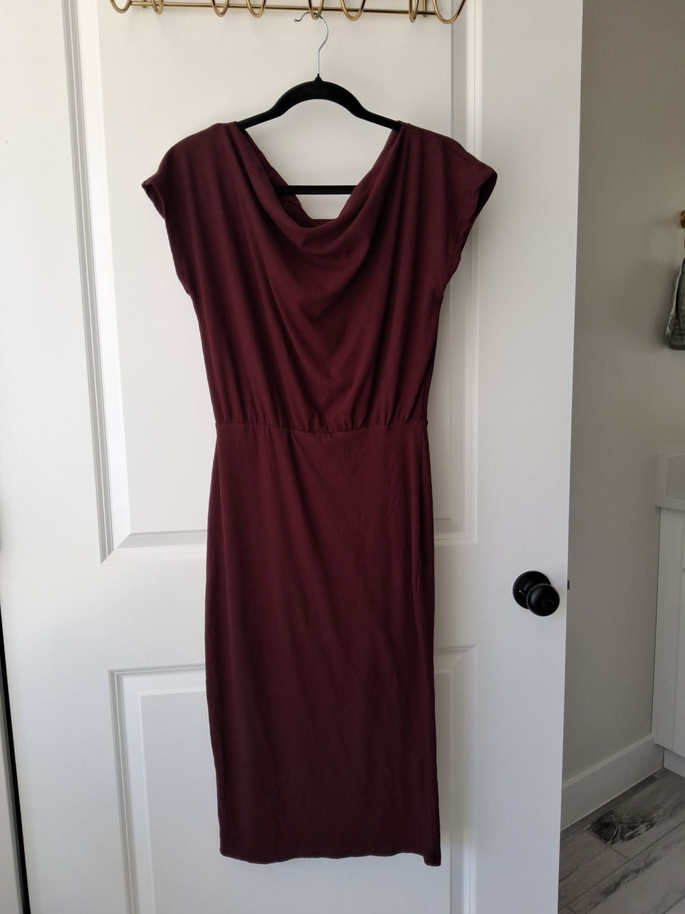 Cowl Neck Midi Dress in Deep Burgundy